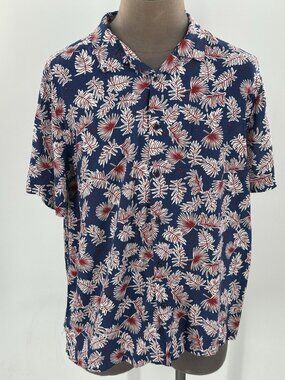Sun & Stone Men's Button Front Shirt Rayon Patriotic Blue Red XL Memorial 4th